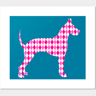 Pink Harlequin Great Dane Silhouette Posters and Art